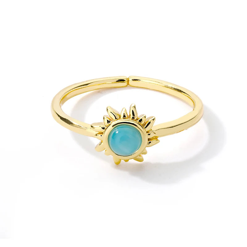 Stainless Steel Opal Stone Sun Rings For Women Men Sun Star Decor Open Rings Gold Color Aesthetic Romantic Couple Jewelry Gift